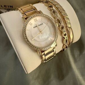 Anne Klein Gold Women's Watch and 2 Piece Bracelet Set
